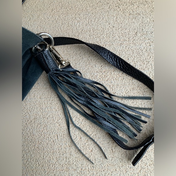 Bohemian SIMONS Nubuck Suede Pebbled Leather Black Hobo Slouchy Cross Body Purse - Picture 9 of 16